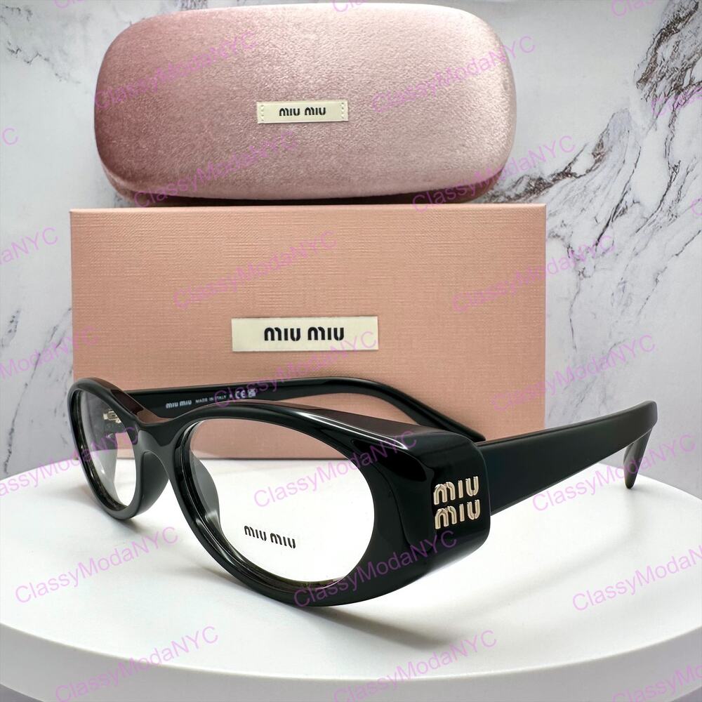 New MIU MIU Eyeglasses Black Oval Glasses 55-18mm Full Rim Rx-able